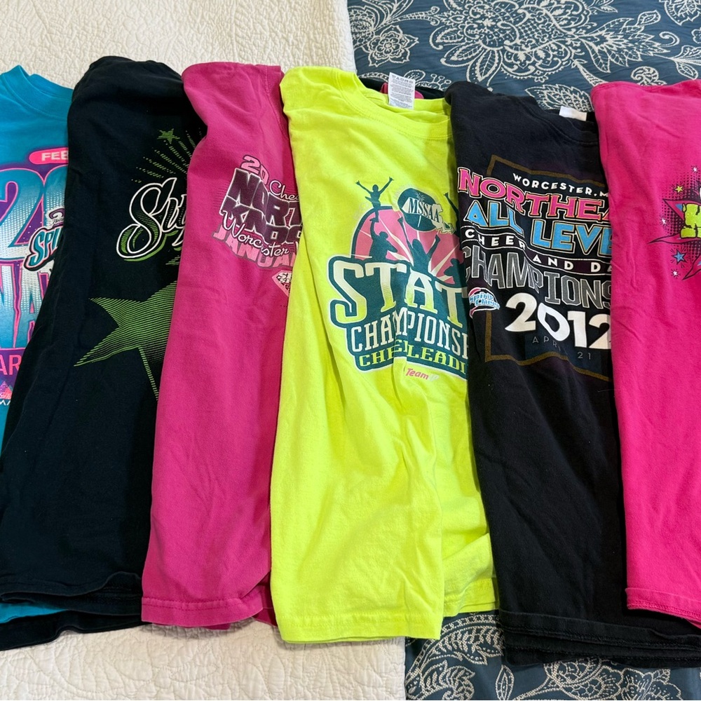 7 Women's Size Medium Cheerleading Competition Graphic T-Shirts Bundle